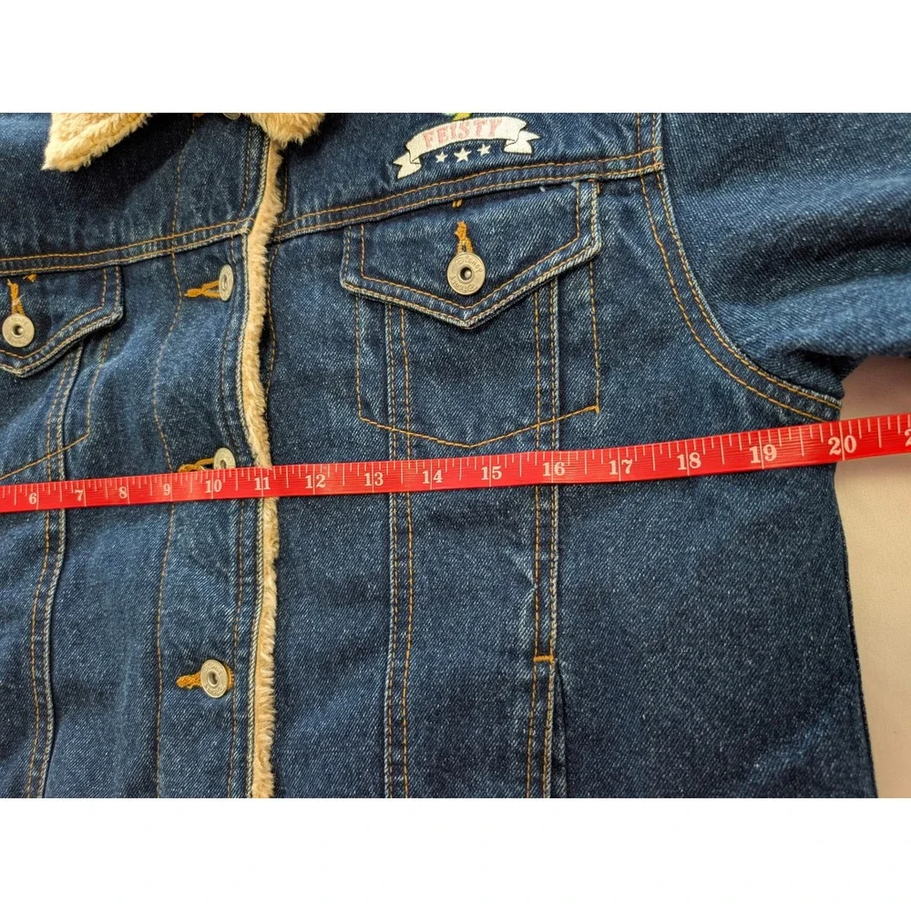 Disney Tinkerbell Feisty Denim Jacket Blue Sherpa Lined Y2K Medium Vintage Style - Picture 9 of 10